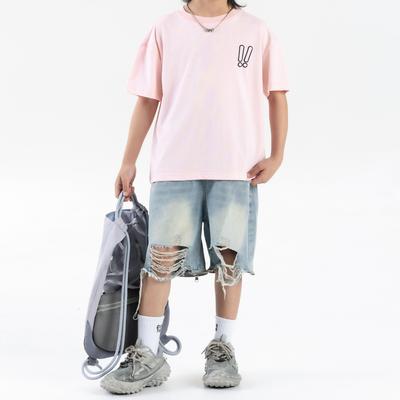 OEM ODM Customizable Summer O-Neck Strip Printing T'shirt Top Shorts Kids Clothing Set