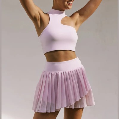 High quality women's top asymmetrical hidden pockets Breathable tennis skirt Sports running dress