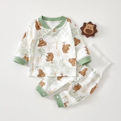 Hot Seller Factory Supply Children Pajamas Baby Crew Neck Cartoon Printed Romper Spring and Autumn