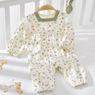 Hot Seller Factory Supply Children Pajamas Baby Crew Neck Cartoon Printed Romper Spring and Autumn