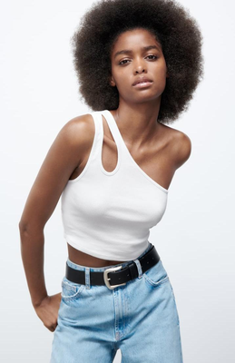 2024 Summer New Pure Color Crossbody Hollow Asymmetric Slim Fit Sexy Short Small Vest For Women