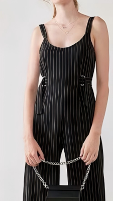 2025 Black White Striped Daily Life Jumpsuit for Women Customized Matching Clothes Jumpsuits